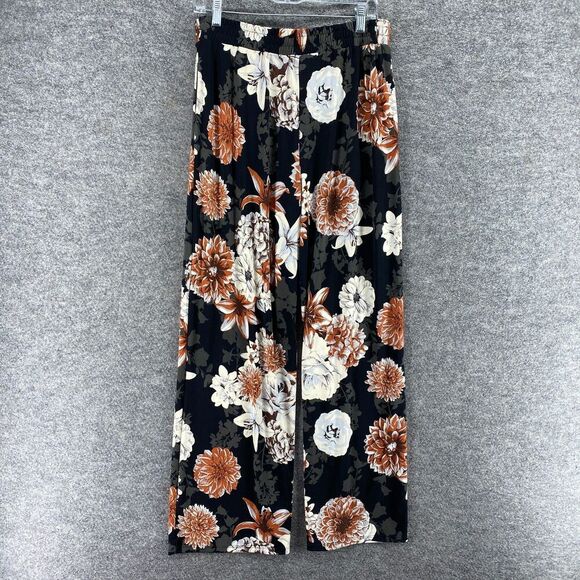 Beautiful Pants Women S Small Black Floral High Rise Pull On Flat Front Casual - Picture 2 of 10